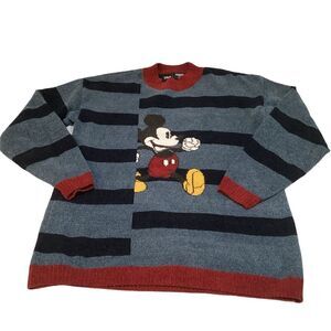 Disney Mickey‎ Mouse Striped Sweater Vintage Retro Cartoon Character Pullover